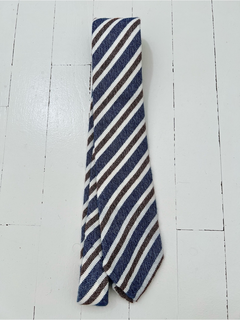 Suitsupply Navy, Brown & White Diagonal Stripe Tie
